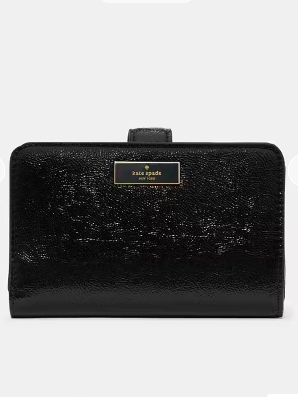 Kate Spade Black Crinkle Patent Compact Bifold Wallet